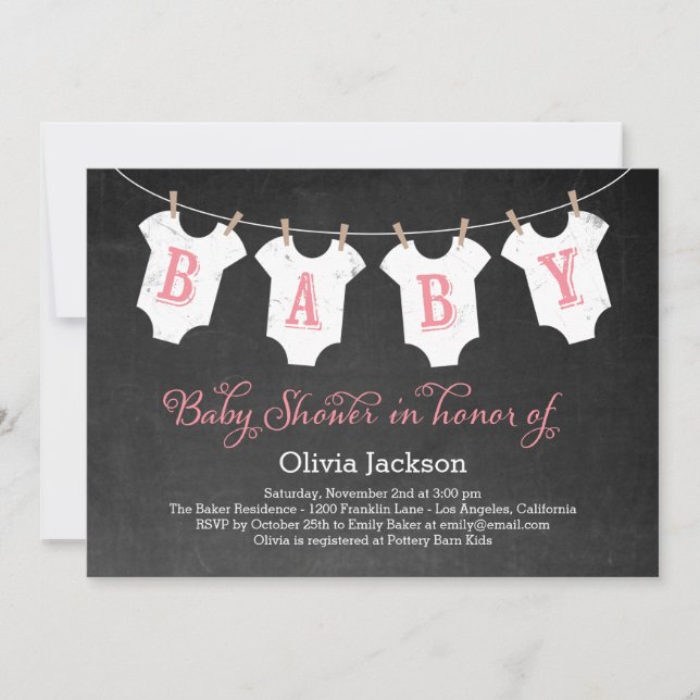 Vêtements Garland Baby shower Invitation - rose (Devant)