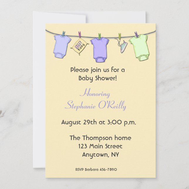 Vêtements pour bébés Invitation à la douche jaune (Devant)