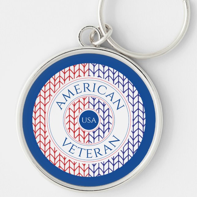 VÉTÉRAN AMÉRICAIN Porte-clés rond de luxe / Bleu (Devant)