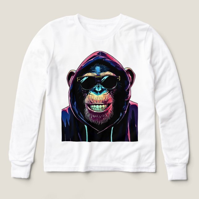 Vibe Néon – Chimpanzé Stylé en Capuche et Lunettes (Motif recto)