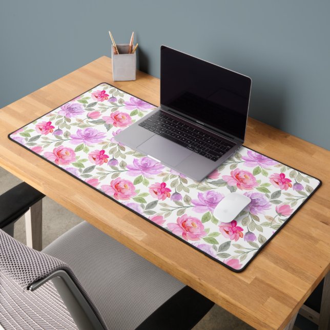 Vibe Printanier Frais : Dessin Floral Rose et Viol (Bureau 2)