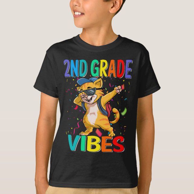 Vibes de 2e année Chat Retour à l'école T-shirt (Devant)