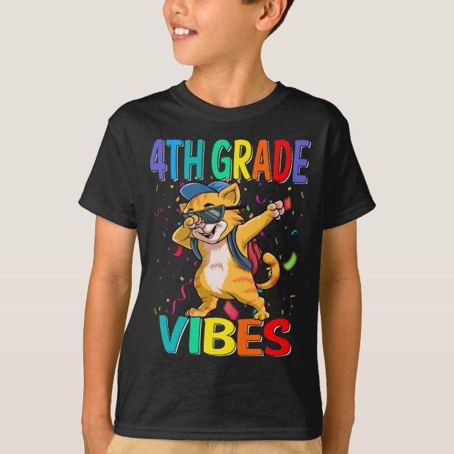 Vibes de 4e année Chat Retour à l'école T-shirt (Devant)