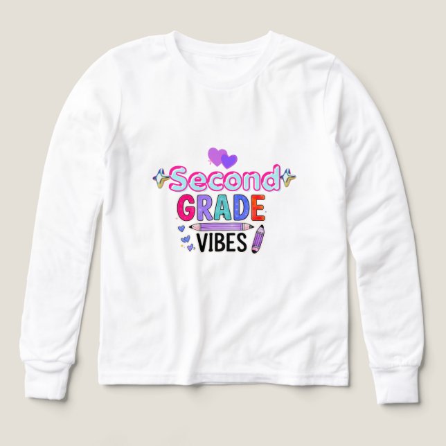 Vibes de Deuxième Année Scolaire Filles Mignonnes (Motif recto)