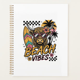 Vibes de plage vache highland été art vectoriel_1