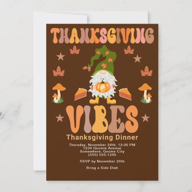 Vibes de Thanksgiving Gnome Dîner Invitation (Devant)