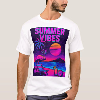 Vibes d'été Neon Beach T-shirt rétro