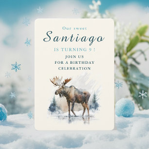 Vibes d'hiver Moose - Carte d'invitation d'anniver