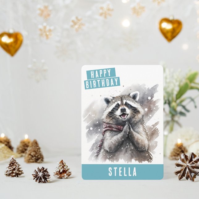 Vibes d'hiver Raccoon Carte d'anniversaire (Créateur téléchargé)