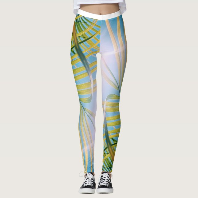 Vibes positives Palm Tree Leggings ensoleillés (Devant)