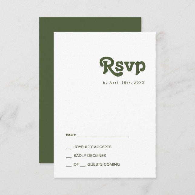 Vibes rétro simples | Carte Olive Green RSVP (Devant / Derrière)