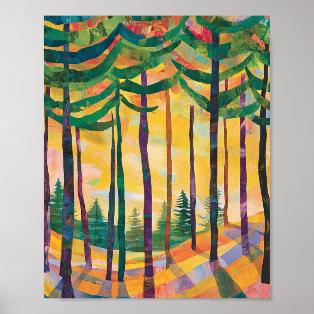 Vibrant Abstract Forest Sunset Poster Wall Art (Devant)