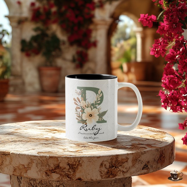 Vibrant Boho floral chic Monogramme Mug pour rubis (Créateur téléchargé)