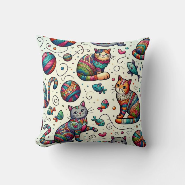 Vibrant Colorful Chat Motif Coussin élégant (Recto)
