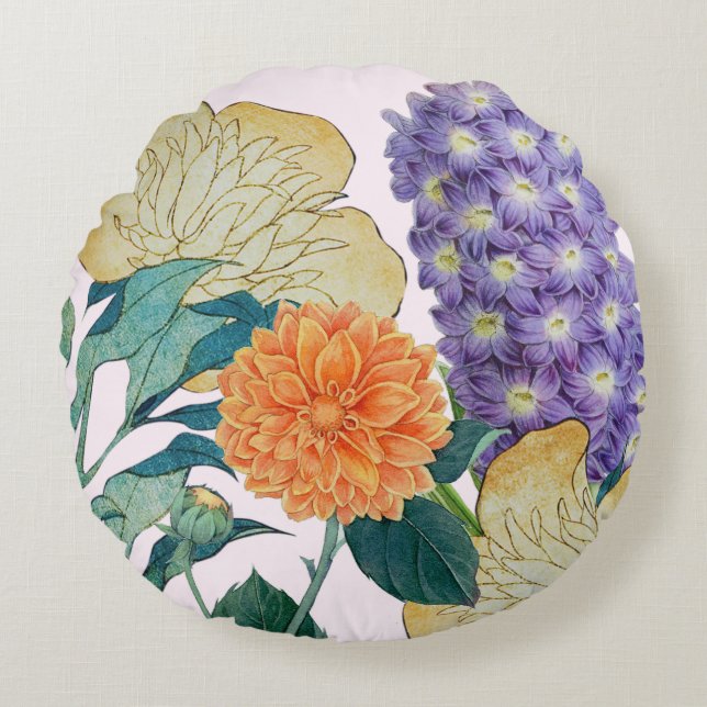 Vibrant Coussin rond de Medley Florale (Devant)