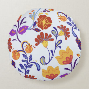 Vibrant Et Coloré Floral Moderne Coussin Rond