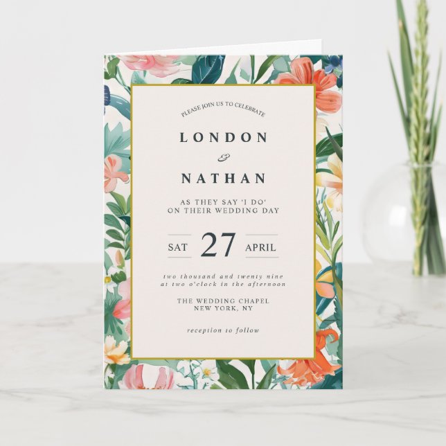 Vibrant Faire-part de mariage floral en fleurs bot (Devant)
