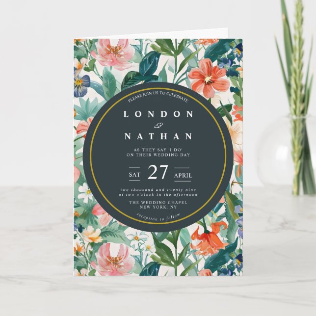 Vibrant Faire-part de mariage floral en fleurs bot (Devant)