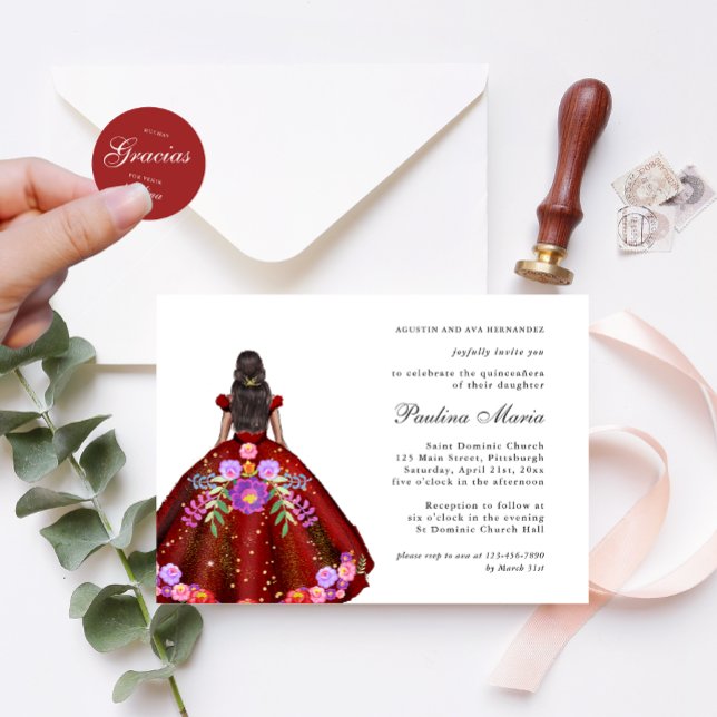 Vibrant Fiesta Rouge Floral Quinceañera Invitation (Créateur téléchargé)