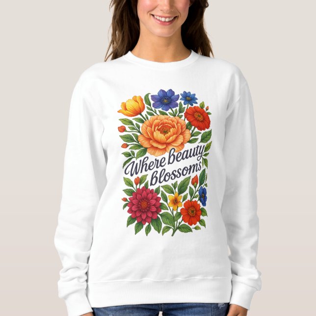 Vibrant Floral Art Sweatshirt for Women (Devant)