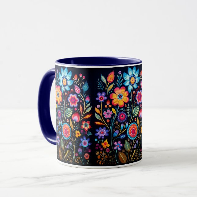 Vibrant Floral Garden Black Ceramic Combo Mug (Devant gauche)