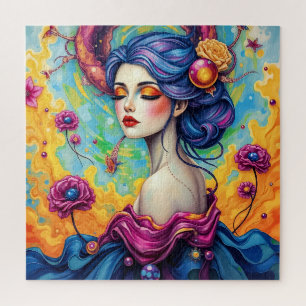 Vibrant Floral Imaginaire Femme Jigsaw Puzzle
