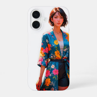 Vibrant Floral Kimono iPhone 16 Coque