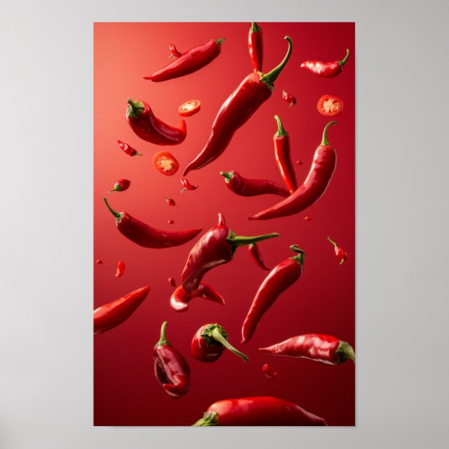 Vibrant flottant Poivrons rouges Poster alimentair (Devant)