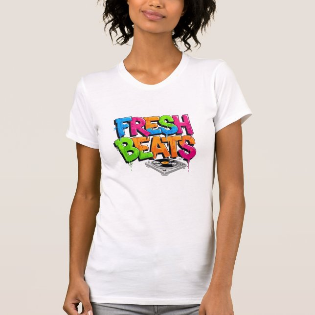 Vibrant Graffiti Fresh Beats DJ Turntable T-Shirt  (Devant)
