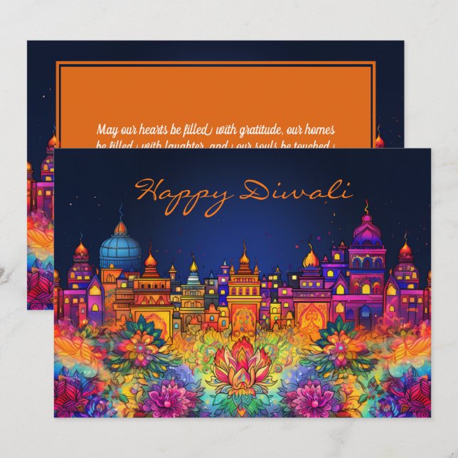 Vibrant Happy Diwali avec texte personnalisé (Devant / Derrière)