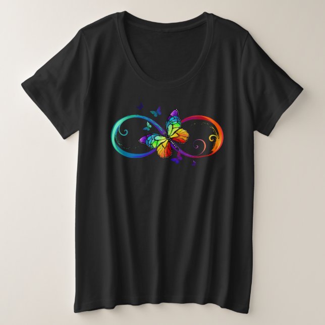 Vibrant infinity with rainbow butterfly on black (Design devant)