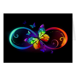 Vibrant infinity with rainbow butterfly on black