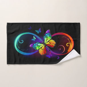 Vibrant infinity with rainbow butterfly on black