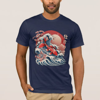 Vibrant Koi Fish Wave - Japonais T-shirt Ukiyo-e