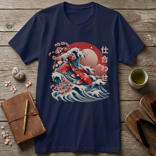 Vibrant Koi Fish Wave - Japonais T-shirt Ukiyo-e