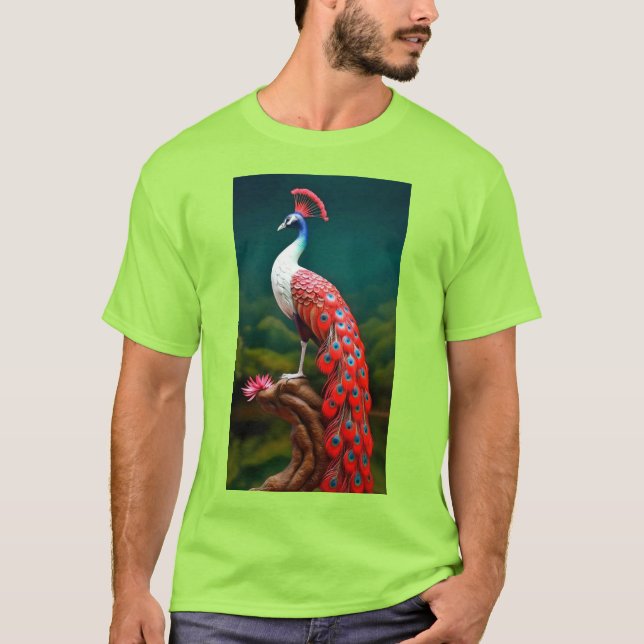 "Vibrant Lime Peacock Graphic T-Shirt - Embrasser  (Devant)