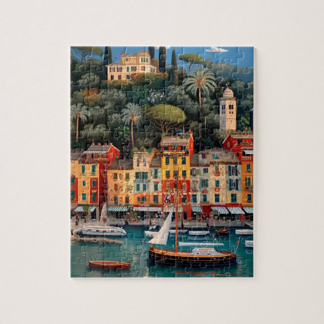 Vibrant Mediterranean Seaside Village Puzzle (Vertical)