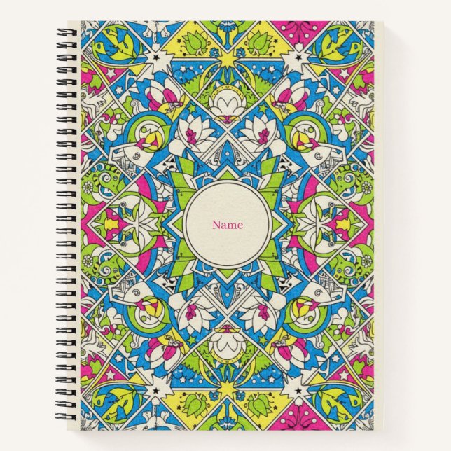 Vibrant Neon Geometric Mandala Nooracle Journal (Devant)