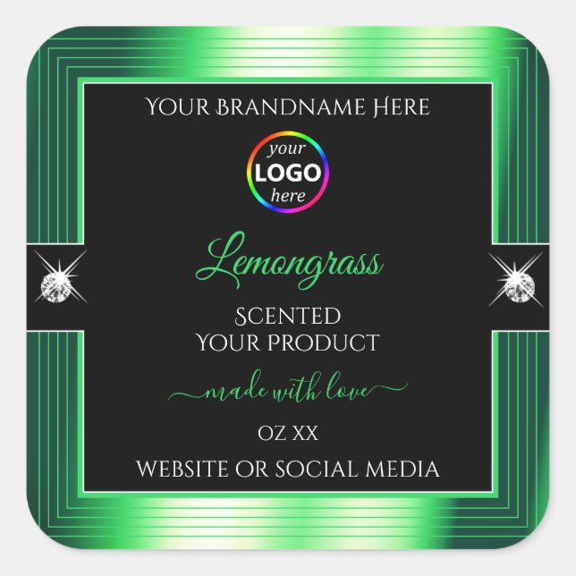 Vibrant noir brillant vert avec logo Étiquette pro (Devant)