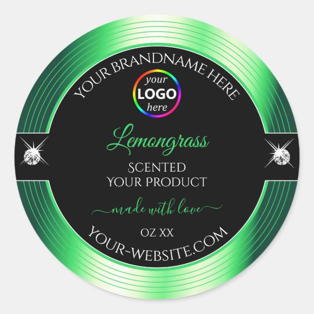Vibrant noir brillant vert avec logo Étiquette pro (Devant)