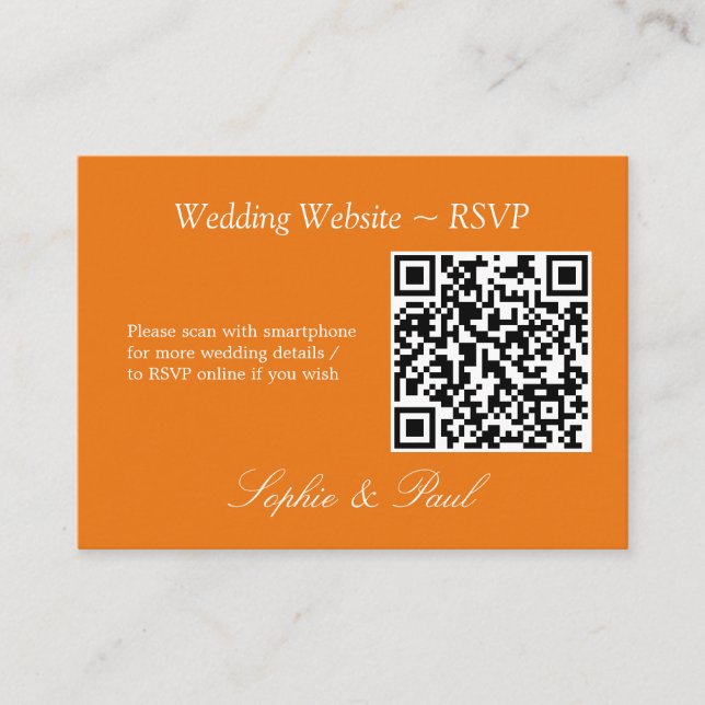 Vibrant Orange QR Code Site Web Carte RSVP (Devant)