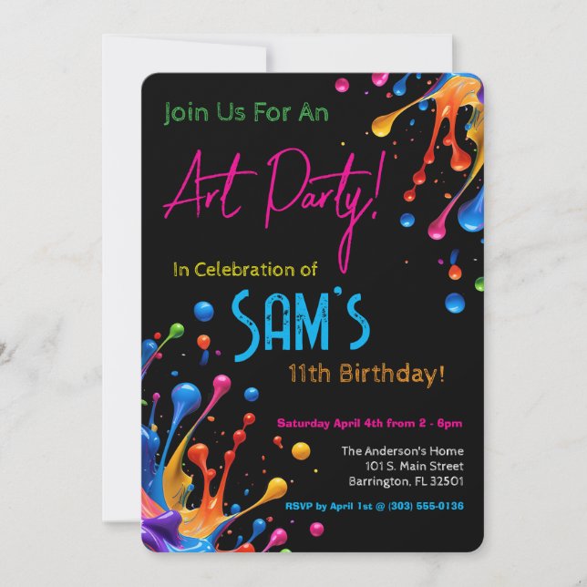 Vibrant Paint Splash Art Party Birthday Invitation (Devant)