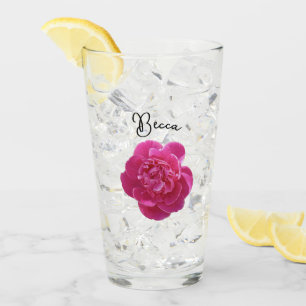 Vibrant Peony rose Fleur verre personnalisé