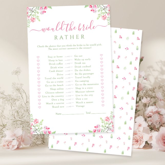 VIbrant Pink Floral Would the bride rather Game (Créateur téléchargé)