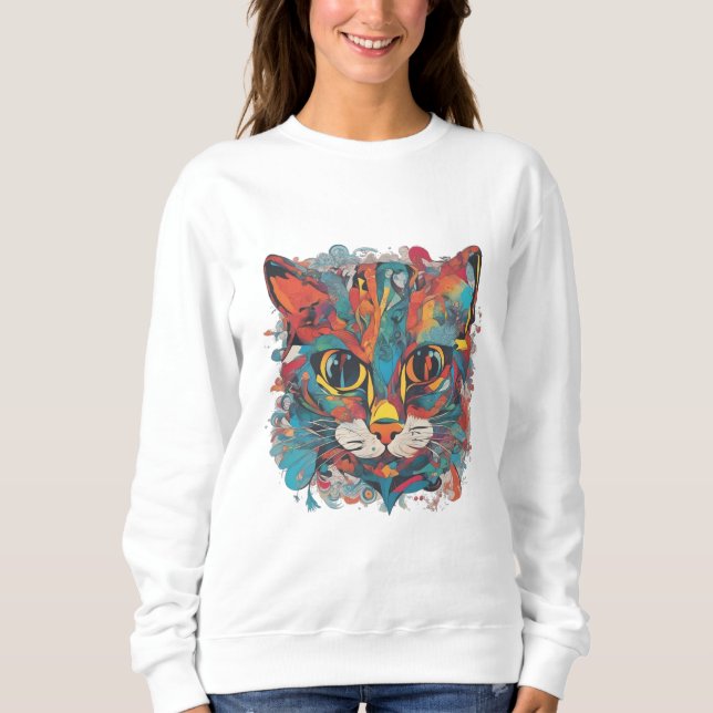Vibrant Psychedelic Abstract Cat Art Sweatshirt (Devant)