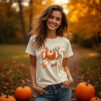 Vibrant Pumpkin Bow Thanksgiving Tshirt