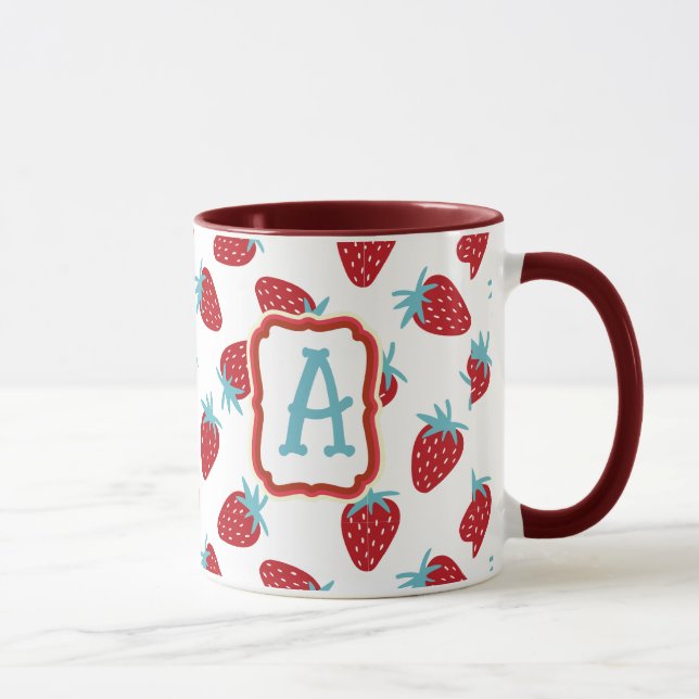 Vibrant Red Strawberry Pattern Ceramic Coffee Mug (Droite)