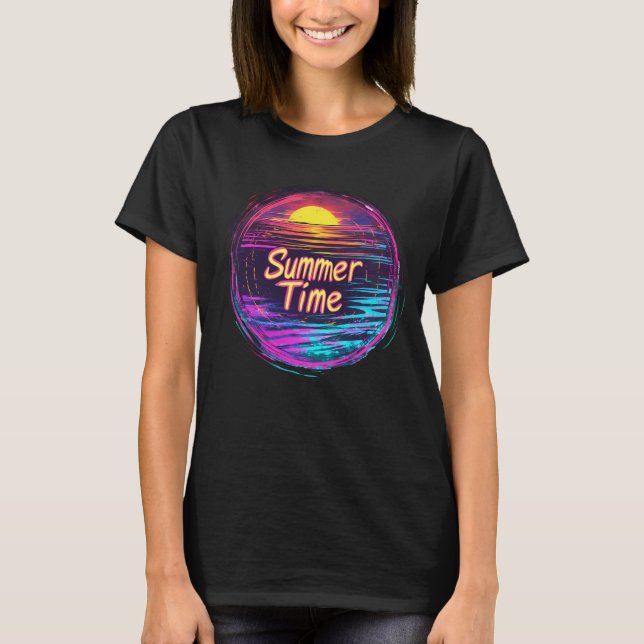 Vibrant Retro “Summer Time” Sunset T-Shirt (Devant)