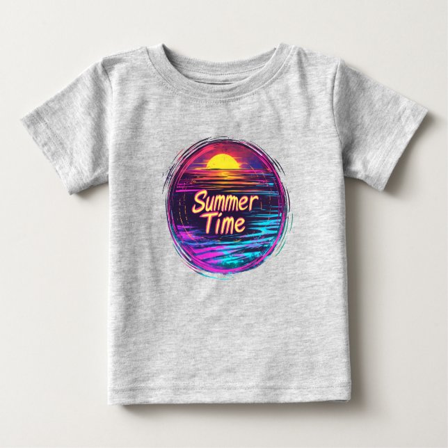 Vibrant Retro “Summer Time” Sunset T-Shirt (Devant)