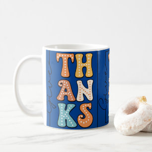 Vibrant Retro 'THANKS' Mug Playful Polka Dot Des